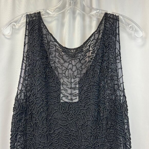Lafayette 148 New York Sheer Beaded Sleeveless Top Peplum Black Size 8 New - Picture 5 of 9